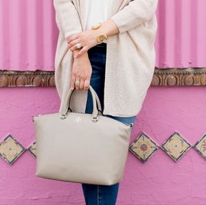 Tory Burch French Gray Leather Satchel with Shoulder Strap NWOT